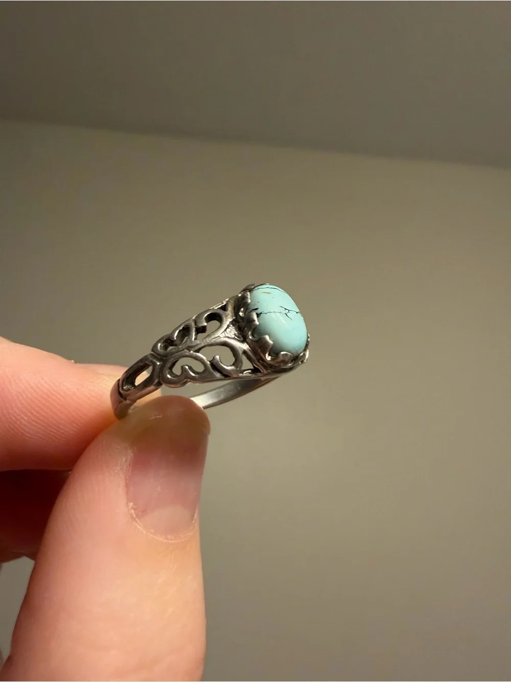 925 Sterling Silver Turquoise Cabochon Filigree  Ring